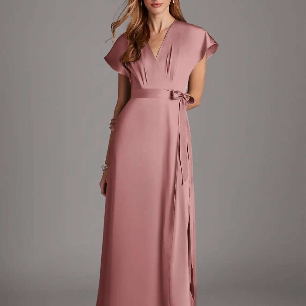 Azazie Pink Ruffled Tie Front Maxi Dress